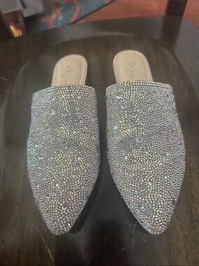 Matisse Crystal Embellished Silver Slip-On Mules Size 8